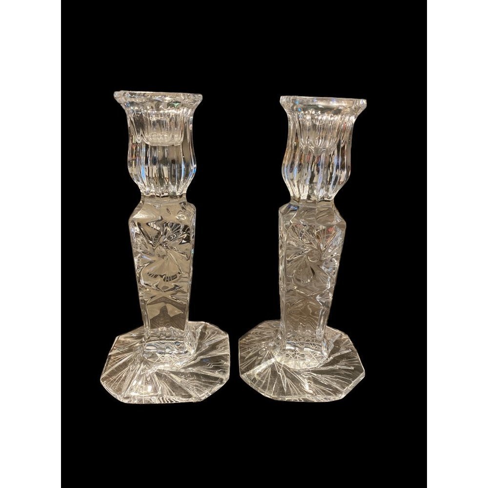 PAIR OF CHARLTON HOME GILE CRYSTAL CANDLESTICKS